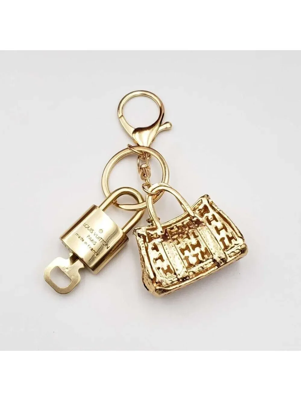 Authentic Louis Vuitton Padlock & Key Gold ✨Unbranded Bag Charm Keychain